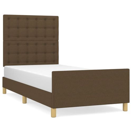 Cadre de lit avec tête de lit Marron foncé 90x190 cm Tissu - Photo n°2; ?>