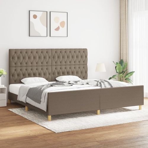 Lit avec tête de lit Taupe 200x200 cm Tissu 2 - Photo n°2; ?>