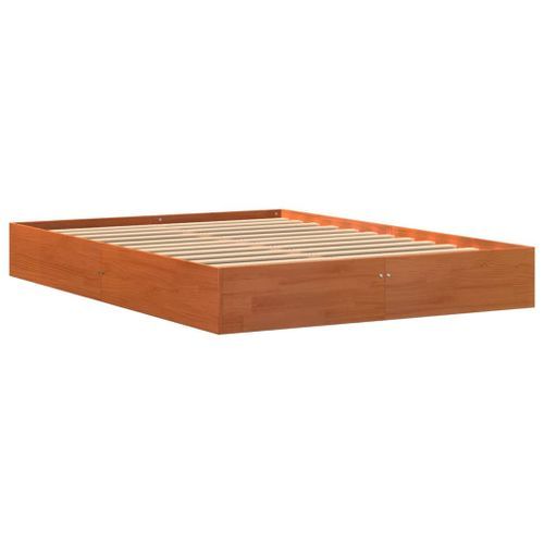 Cadre de lit marron 135x190 cm bois de pin massif - Photo n°2; ?>