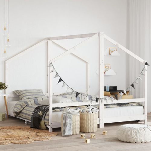 Cadre de lit d'enfant blanc 2x(90x190) cm bois de pin massif - Photo n°2; ?>