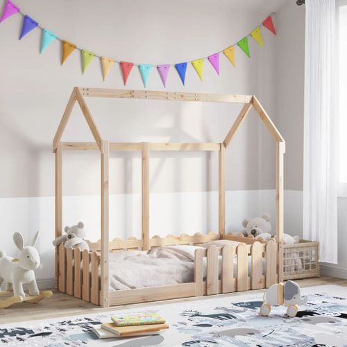 Cadre de lit d'enfants forme de maison 70x140cm bois pin massif - Photo n°3; ?>