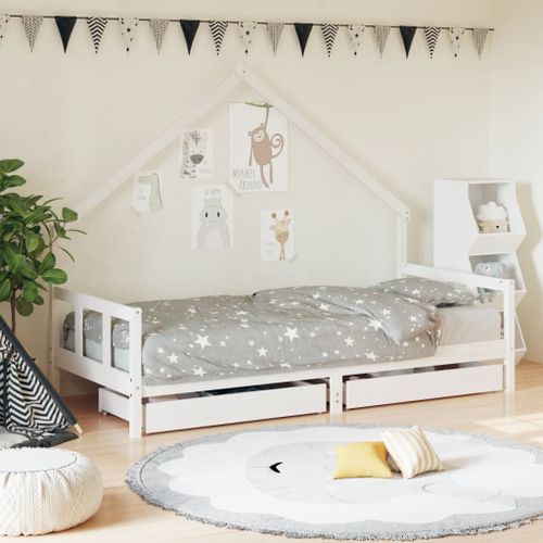 Cadre de lit d'enfants tiroirs blanc 90x190 cm bois pin massif - Photo n°2; ?>