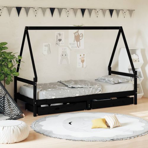 Cadre de lit d'enfants tiroirs noir 90x190cm bois de pin massif - Photo n°2; ?>