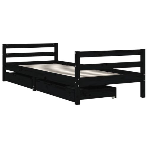 Cadre de lit d'enfants tiroirs noir 90x190cm bois de pin massif - Photo n°3; ?>
