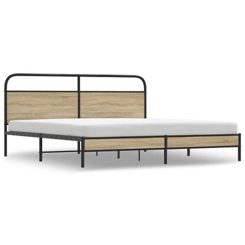 Cadre de lit en métal sans matelas chêne fumé 183x213 cm - Photo n°2; ?>