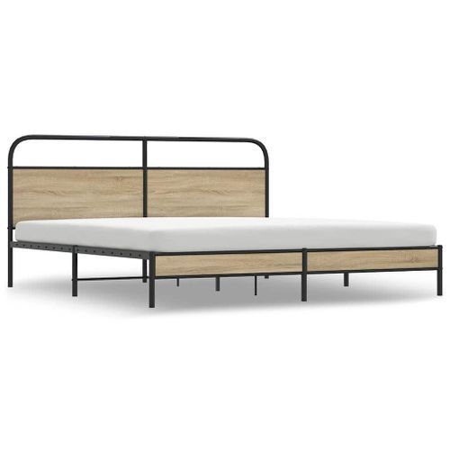 Cadre de lit en métal sans matelas chêne fumé 193x203 cm - Photo n°2; ?>