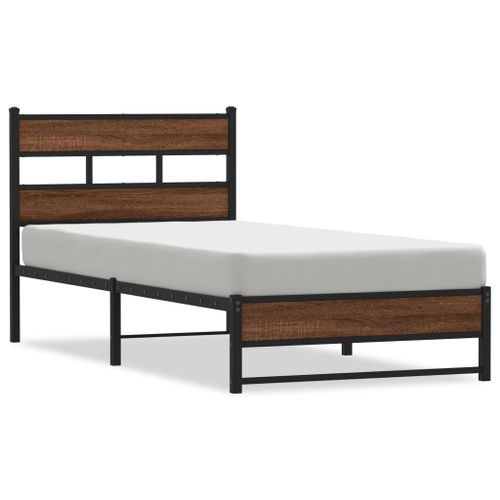 Cadre de lit en métal sans matelas chêne marron 100x190 cm - Photo n°2; ?>