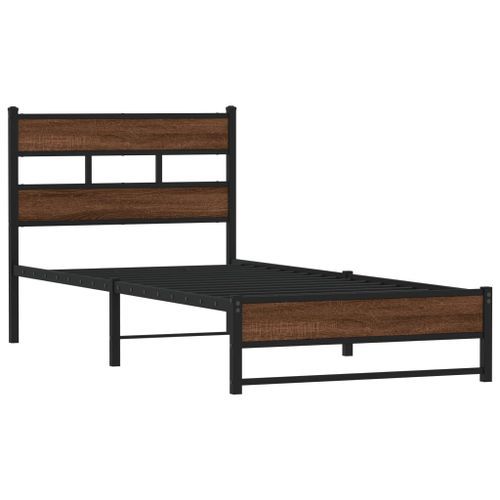 Cadre de lit en métal sans matelas chêne marron 100x190 cm - Photo n°3; ?>