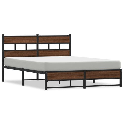 Cadre de lit en métal sans matelas chêne marron 135x190 cm - Photo n°2; ?>