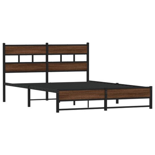 Cadre de lit en métal sans matelas chêne marron 135x190 cm - Photo n°3; ?>