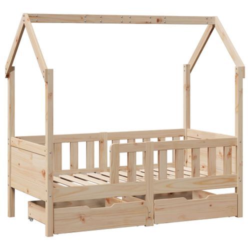 Cadre de lit enfant avec tiroirs 70x140 cm bois de pin massif - Photo n°3; ?>