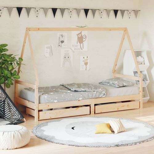 Cadre de lit enfant avec tiroirs 90x200 cm bois de pin massif - Photo n°2; ?>
