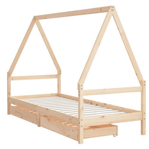 Cadre de lit enfant avec tiroirs 90x200 cm bois de pin massif - Photo n°3; ?>