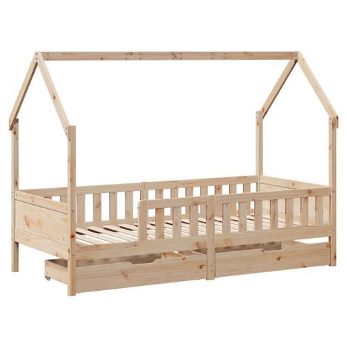 Cadre de lit enfant avec tiroirs 90x200 cm bois de pin massif - Photo n°3; ?>