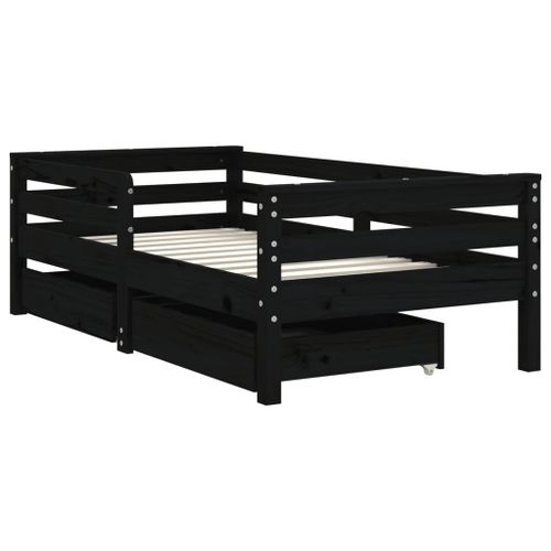 Cadre de lit enfant avec tiroirs noir 70x140 cm bois pin massif - Photo n°3; ?>