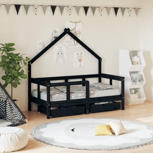 Cadre de lit enfant avec tiroirs noir 70x140 cm bois pin massif - Photo n°2; ?>