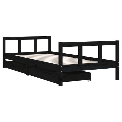 Cadre de lit enfant avec tiroirs noir 90x200 cm bois pin massif - Photo n°3; ?>