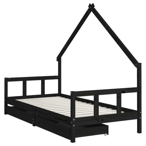 Cadre de lit enfant avec tiroirs noir 90x200 cm bois pin massif - Photo n°3; ?>