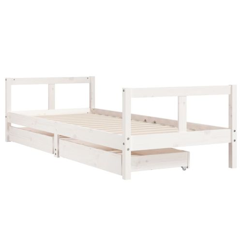 Cadre de lit enfant tiroirs blanc 80x200 cm bois de pin massif - Photo n°3; ?>