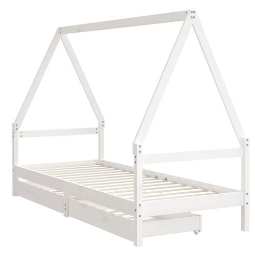 Cadre de lit enfant tiroirs blanc 90x200 cm bois de pin massif - Photo n°3; ?>