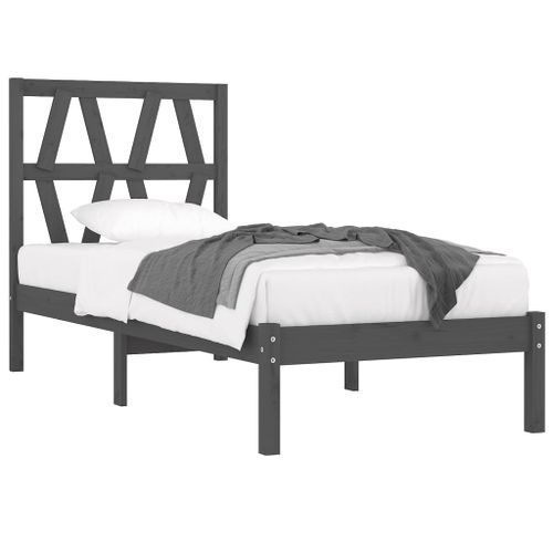 Cadre de lit Gris Bois de pin massif 90x200 cm 12 - Photo n°3; ?>