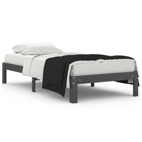 Cadre de lit Gris Bois massif 90x190 cm Simple 3 - Photo n°2; ?>