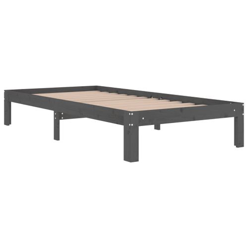 Cadre de lit Gris Bois massif 90x190 cm Simple 3 - Photo n°3; ?>