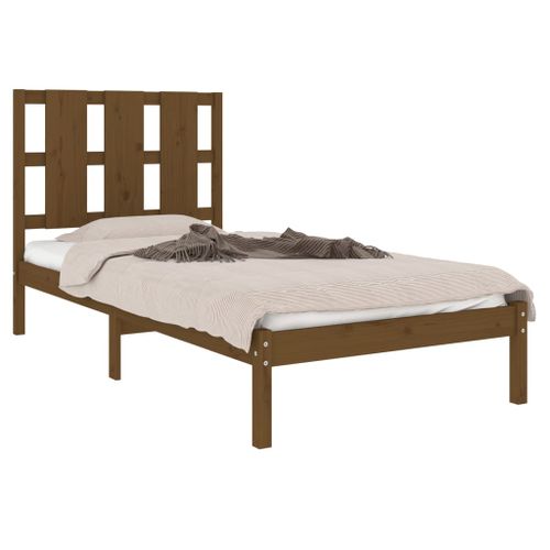 Cadre de lit Marron miel Bois de pin massif 100x200 cm - Photo n°3; ?>