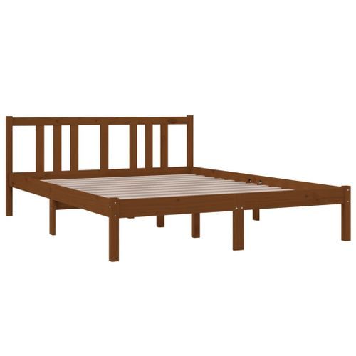 Cadre de lit Marron miel Bois massif 140x190 cm - Photo n°3; ?>