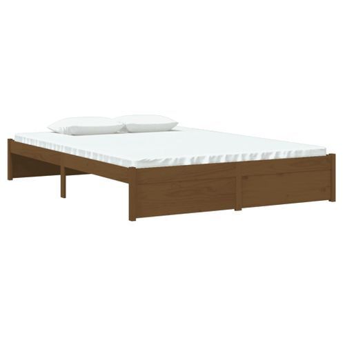 Cadre de lit Marron miel Bois massif 140x190 cm - Photo n°3; ?>