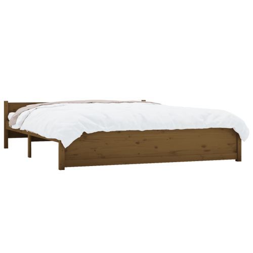 Cadre de lit Marron miel Bois massif 200x200 cm - Photo n°3; ?>