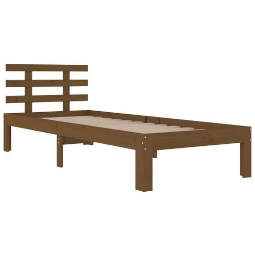 Cadre de lit Marron miel Bois massif 75x190 cm Petit simple - Photo n°3; ?>