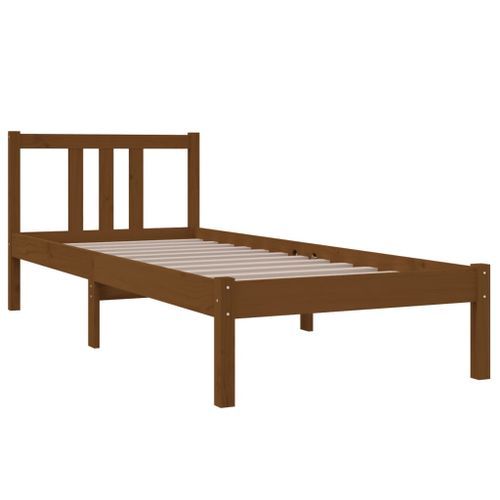 Cadre de lit Marron miel Bois massif 75x190 cm Petit simple - Photo n°3; ?>