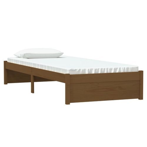 Cadre de lit Marron miel Bois massif 75x190 cm Petit simple - Photo n°3; ?>