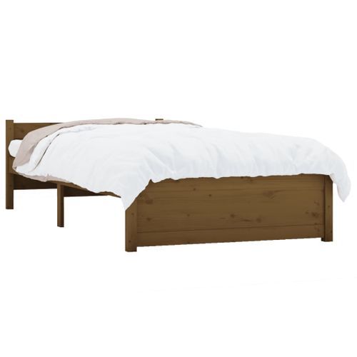 Cadre de lit Marron miel Bois massif 75x190 cm Petit simple - Photo n°3; ?>