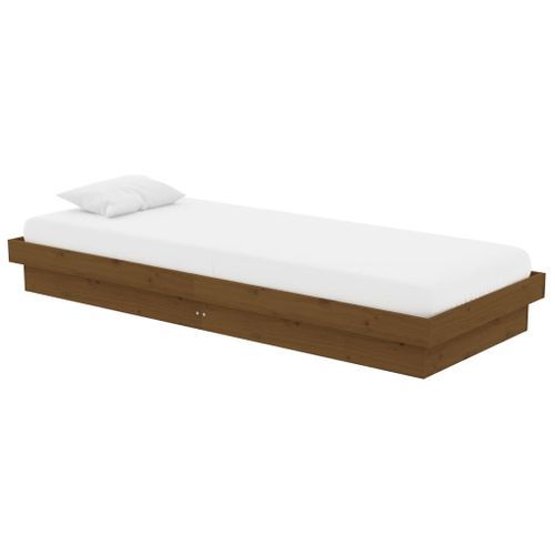 Cadre de lit Marron miel Bois massif 75x190 cm Petit simple - Photo n°3; ?>