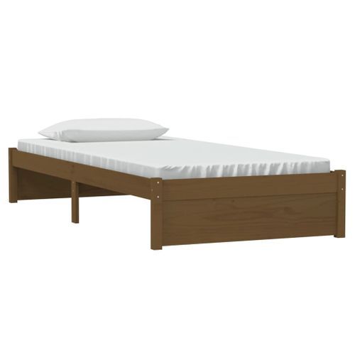 Cadre de lit Marron miel Bois massif 90x190 cm Simple - Photo n°3; ?>