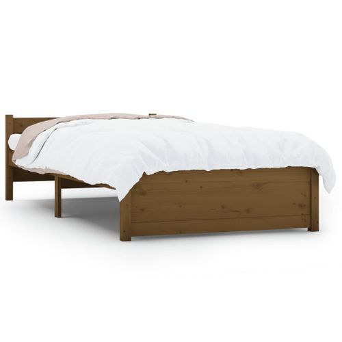 Cadre de lit Marron miel Bois massif 90x190 cm Simple - Photo n°2; ?>