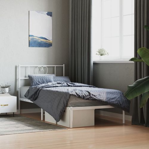 Cadre de lit métal avec tête de lit blanc 100x190 cm - Photo n°2; ?>
