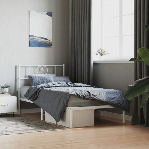 Cadre de lit métal avec tête de lit blanc 100x200 cm - Photo n°2; ?>