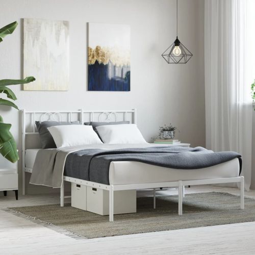 Cadre de lit métal avec tête de lit blanc 140x190 cm - Photo n°2; ?>