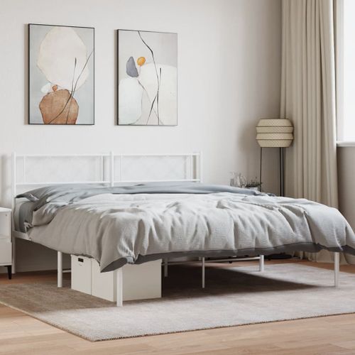 Cadre de lit métal avec tête de lit blanc 150x200 cm - Photo n°2; ?>