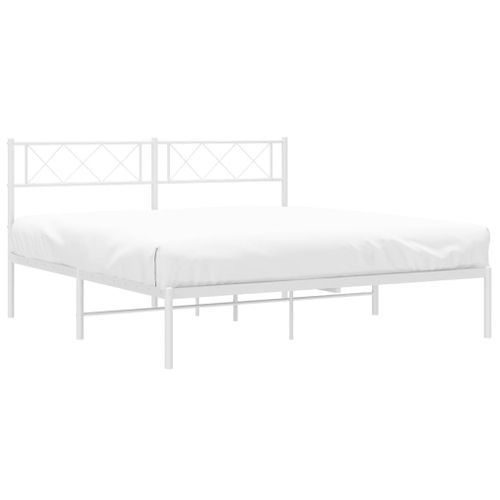 Cadre de lit métal avec tête de lit blanc 150x200 cm - Photo n°3; ?>