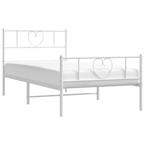 Cadre de lit métal avec tête de lit/pied de lit blanc 100x190cm - Photo n°3; ?>