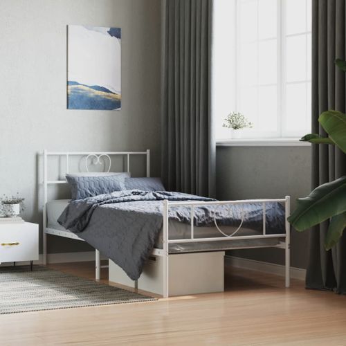 Cadre de lit métal avec tête de lit/pied de lit blanc 107x203cm - Photo n°2; ?>