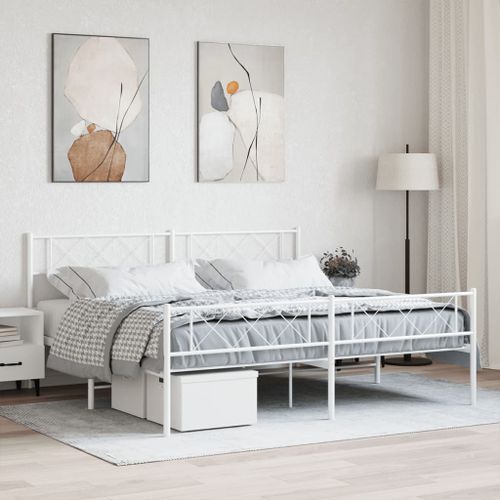 Cadre de lit métal avec tête de lit/pied de lit blanc 180x200cm - Photo n°2; ?>