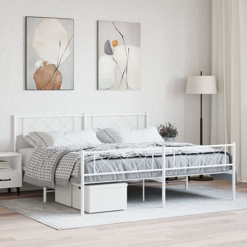 Cadre de lit métal avec tête de lit/pied de lit blanc 200x200cm - Photo n°2; ?>
