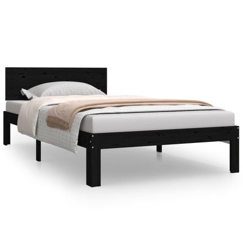 Cadre de lit Noir Bois de pin massif 100x200 cm 5 - Photo n°2; ?>