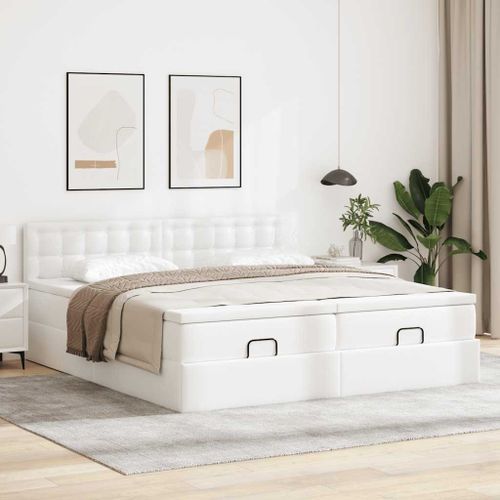 Cadre de lit ottoman avec matelas blanc 200x200 cm similicuir - Photo n°3; ?>