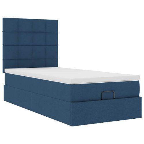 Cadre de lit ottoman avec matelas bleu 100x200 cm tissu - Photo n°2; ?>